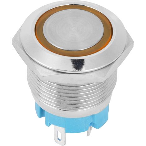 Lot de 2 interrupteurs à bouton plat jaunes à 4 broches avec réarmement automatique et témoin lumineux, alimentation CC 12-24 V, protection IP65 (1/5)