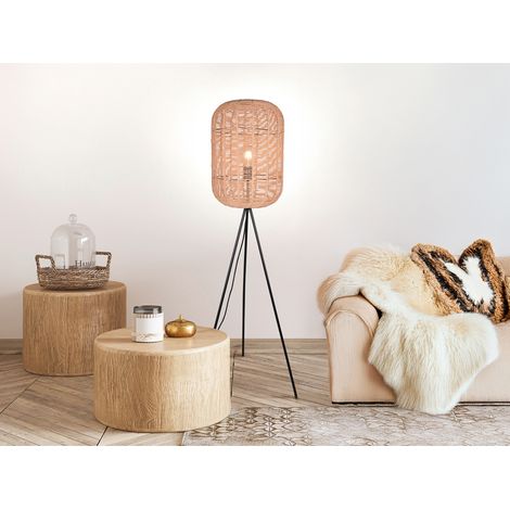 Stehlampe RUNA Dreibein mit Korbgeflecht Lampenschirm aus Sisal, Höhe 150cm (1/5)