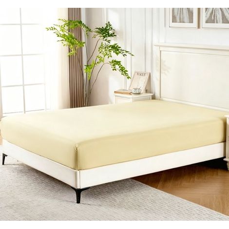 Drap-housse - 180 x 220 cm - Housse de matelas - Extra douce - Fibre de bambou - Dos - Ajustement parfait - Extrêmement doux - Jaune (1/3)