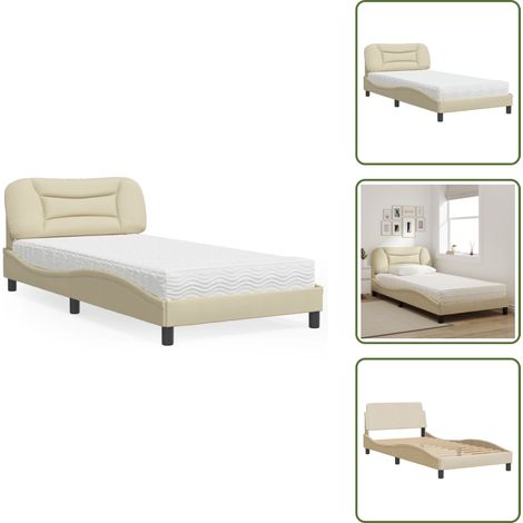Cama de madera - vidaXL Cama con colchón Hvar tela color crema 100x200 cm - Cama de dormitorio