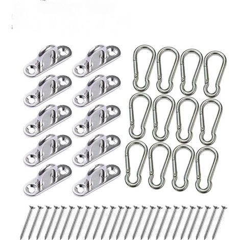 VURAHOME - Plaque Oeillet Acier Inoxydable M5 (8 Pcs) - Oblong Crochet Métal Forme U Montage Mural et Plafond (50 x 17 mm) - Crochet de Fixation Capacité 40 Kg pour Suspensions(8 crochets + 16 clous) (1/4)