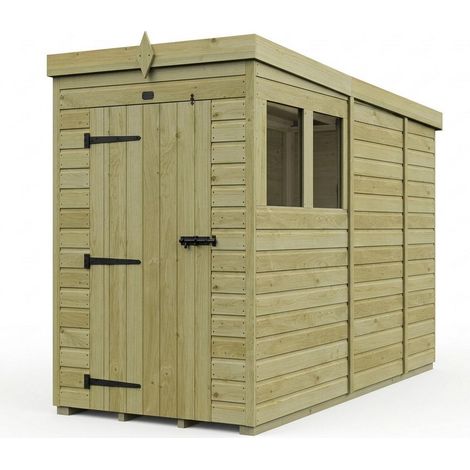 4ft x 9ft Pent Garden Shed Single Door With Windows - Pressure Treated Timber - L122 x W274 x H210 cm - Natural