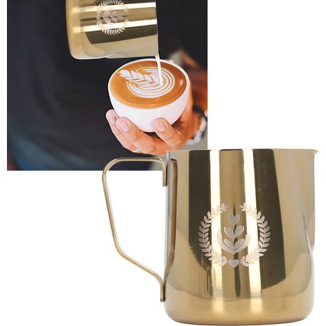 Mug à café latte art en acier inoxydable 304 épais de 600 ml, tasse à mousser le lait pour machine à café, couleur or titane (1/5)