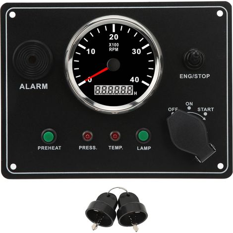 Tableau de Bord Multifonction pour Bateau, 4000 Tr/min, rétro-éclairé Rouge, Panneau de Commutation RV, Fonction D'alarme, Yacht Marin (12V). (1/5)