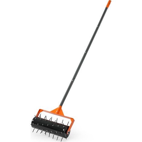 VEVOR Rasenlüfter Walze Manuell, Aerifizierer für Rasen mit 42 Eisen Spikes 5,5 cm Breiter Platte Langem Griff, Bodenbelüften Werkzeug Rasenrolle für Verdichtete Böden Rasenpflege Hof Garten, Schwarz