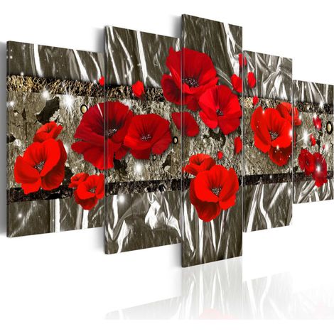 Tableau Imprimé "Coquelicots Argentés" 100 x 200 cm (1/2)