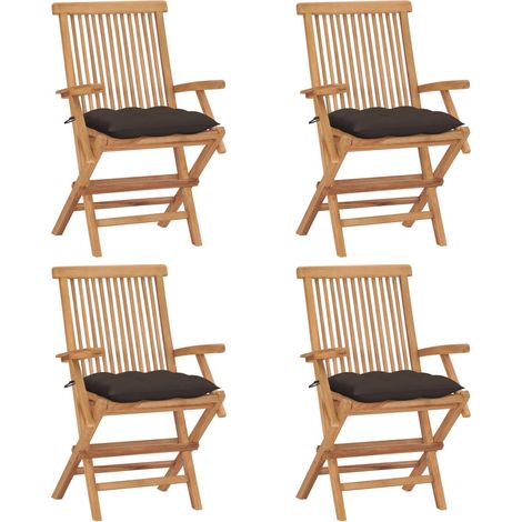 Chaises de jardin avec coussins taupe 4 pcs Bois de teck massif (1/5)