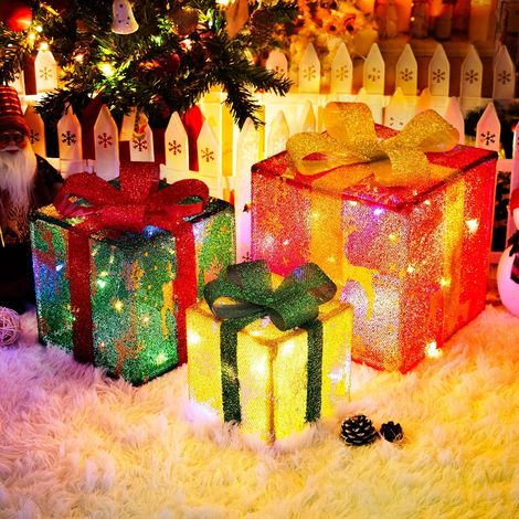 Ensemble de 3 boîtes lumineuses de Noël, décoration extérieure avec rennes, fonctionnant sur piles, pour sapin de Noël, intérieur ou extérieur, jardin ou cour. (1/5)