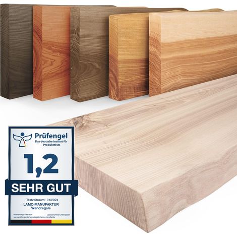 Lamo Manufaktur Wandregal Holz Baumkante Regal Farbe: Roh Pure: ohne Montage Set 40 cm (1/5)
