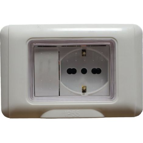 Kit Incasso IP55 Scatola 503 Premontato Presa Schuko 2P+T 10/16A + Interruttore Unipolare
