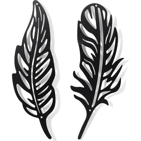 2 Pcs Plume Décoration Murale en Métal, Noir Tenture Décor Silhouette Mur Art pour la Maison Chambre Salon Salle de Bains Cuisine Bureau Hôtel Décoration Murale