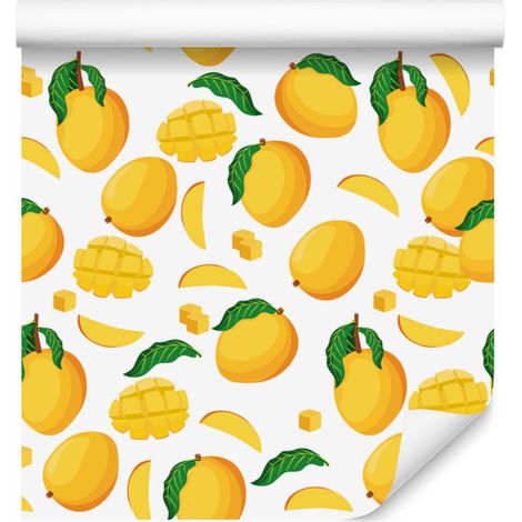 Papier peint Mango blanc et jaune pour salon et chambre 50x1000 cm (1/4)