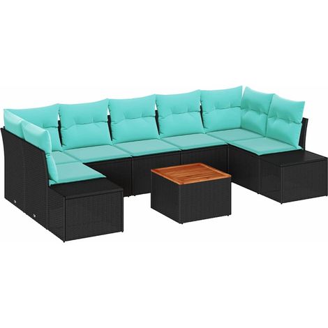 Garden Sofa Set 8 pcs Black and Turquoise Poly Rattan vidaXL (1/5)