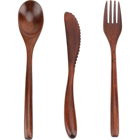 Ensemble de vaisselle en bois réutilisable de Style japonais, Kit de vaisselle (couteau, fourchette, cuillère uniquement)