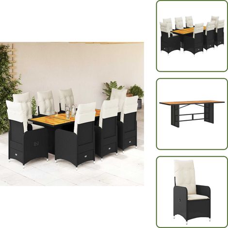 Sillas de jardín con reposapiés - vidaXL Set de mesa y sillas de jardín 9 pzas y cojines ratán PE negro - Mesa de jardín