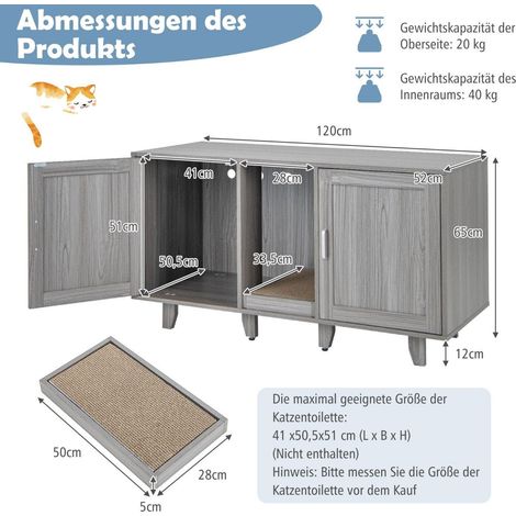 Katzentoilettenschrank mit kratzbrett und doppelturen grau