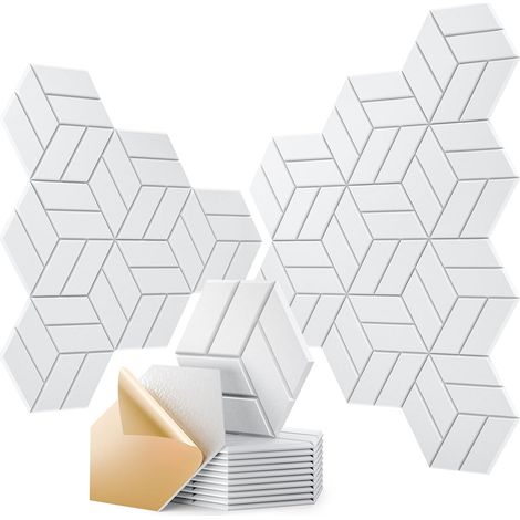 Panneaux muraux en mousse insonorisants autocollants, hexagonaux, haute densité, adaptés aux studios et bureaux, lot de 12 pièces (blanc) (1/5)