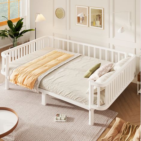 Letto da giorno in acciaio 140x200 cm con rete a doghe, bianco DESVIAE (1/5)
