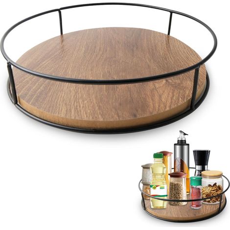 Plateau tournant en bois rotatif Lazy Susan Étagère à épices Plateau tournant Organisateur pour armoire, réfrigérateur, cuisine, plan de travail, salle de bain (1/5)