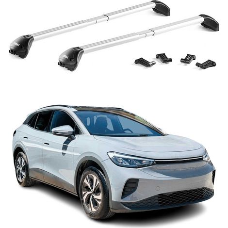 OMAC Barres de toit transversales certifiées TÜV pour VW ID.4 2021-2026 – Verrouillables (4 antivols) – Charge max 100 kg – Fixation durable Argent (1/5)