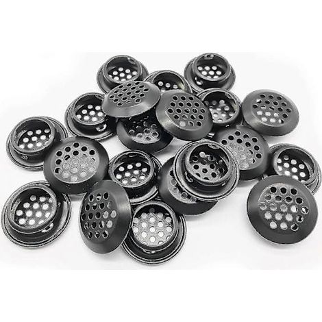 Lot de 20 aérateurs ronds pour avant-toit (25 mm) – Grilles de ventilation circulaires en maille d'acier inoxydable – Idéal pour cuisines, salles de bain, placards et armoires (Noir) (1/5)