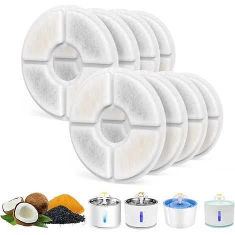 8-Pack Cat Water Fountain FiltersAutomatic Pet Round Fountain Filter Replacement Activated Carbon Filters (1/4)