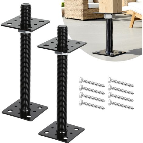 Jiubiaz Supporto regolabile per pali, altezza regolabile per progetti in legno e giardino 30-250 mm Nero 2 pezzi