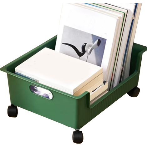 Boîte de rangement pour livres en plastique avec système de poulie, facile à déplacer, grande capacité, idéale pour l'organisation des livres et sacs en classe, vert foncé. (1/5)