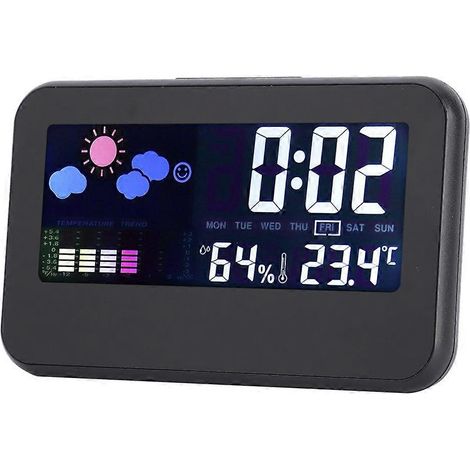 Réveil électronique avec affichage de la température, de l'humidité et des conditions météorologiques, compatible avec la commande vocale et le rétroéclairage. (1/5)
