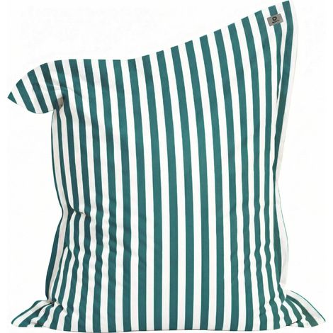 Pouf Géant XXL 180x140 Rayure Vert - Déhoussable & Anti-UV