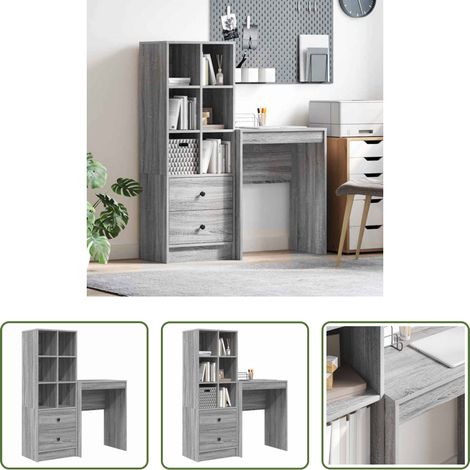 Bureau moderne - Bureau avec tiroir 2 pcs Gris Sonoma (1/5)