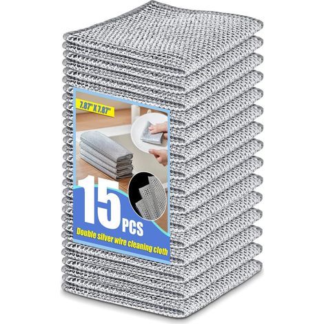 15 Kitchen Cloths, Double Layer Metal Thread, Scratch Resistant, Washable at 60°C, for Dishes and Surfaces (1/5)