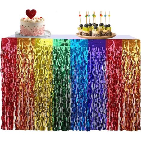 Lntyq Lot de 2 décorations de fête arc-en-ciel, jupes de table, banquets ondulés, décorations de table pour anniversaire, fête d'enfants, festival et événements de fierté (1/5)