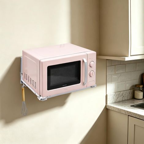 Support pour micro-ondes - Support mural en acier inoxydable avec barres transversales - Pliable - Étagère de cuisine pour micro-ondes