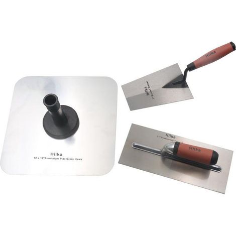 HILKA PLASTERING TROWEL SET 3PC SOFT GRIP BUCKET FINISHING HAWK TROWEL 66420330