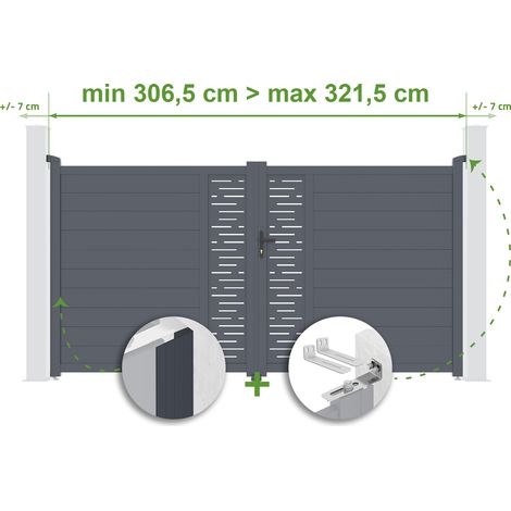 Portail battant ajustable en largeur ALRBERG 3m H.180cm Aluminium Gris Anthracite (1/4)