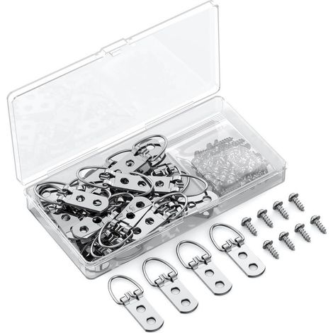 30 Pièces d'Accroches en D pour Cadres avec Vis Quincaillerie Résistante pour Suspension d'Objets jusqu'à 18 KG Crochets à Double Trou Anneaux en D pour Cadres Peintures Miroirs et Horloges (1/5)