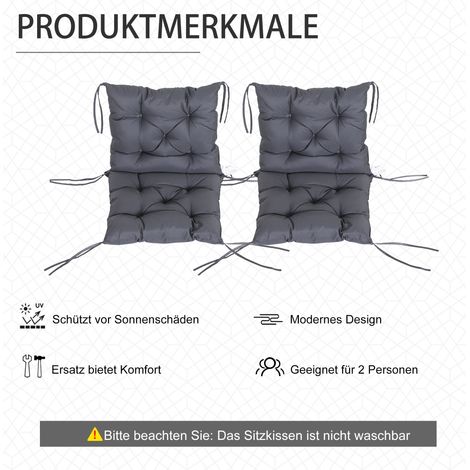 Lot de 2 coussins de chaise, 98x50x8 cm, avec liens, lavables, ergonomiques, gris, pour maison/jardin/canapé (1/5)