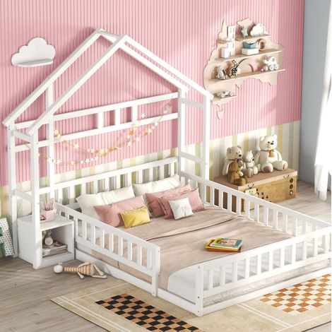 Bett Hausbett Stauraum 140x200 Kiefer Weiß OKMYHOME