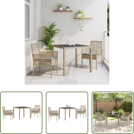 Garten Tisch - Garten Essgruppe 3 pcs Beige Poly-Rattan (1/5)