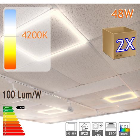Jandei 2X Marco luminoso panel led cuadrado 60x60cm 48W 4800 lumenes (=250W) luz blanca 4200K falso techo 60x60 panel led led panel led 60x60 plafon led