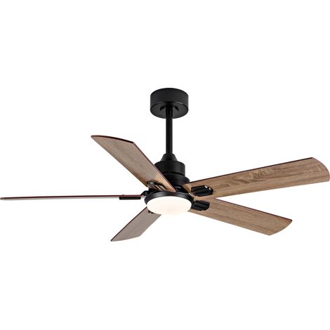 Ventilatore da soffitto con luce 132 cm, LED dimmerabile e telecomando, Metallo e Legno, Moderno, Nero e Noce scuro (1/5)