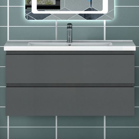 Ocean Sanitaire – Ensemble de meubles de salle de bain 100cm anthracite – 2 tiroirs avec glissières à double réglage – Meuble sous vasque en MDF écologique (1/5)