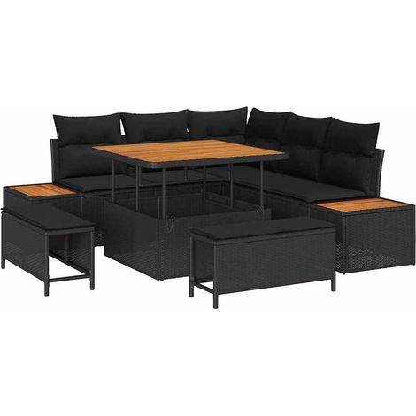 Conjunto de sofás de jardín 8 uds. 7-Número de plazas Negro vidaXL (1/5)