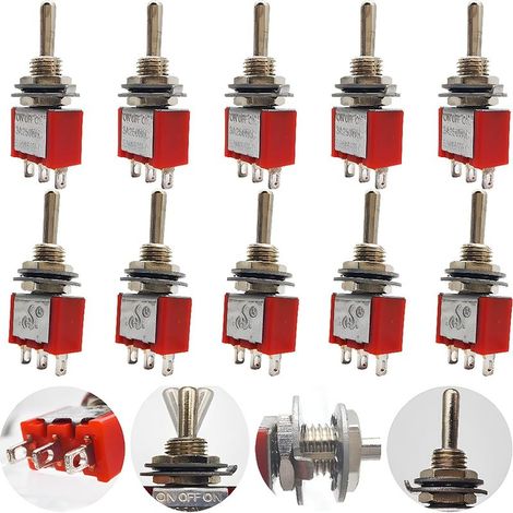 10 Pièce Mini Interrupteur à Bascule, AC 125V 6A / 250V 2A 3 Pin SPDT ON-Off-ON 3 Broches 3 Position SPDT Interrupteur a Bascule Autobloquant pour Pièces D'auto Rouge (1/5)