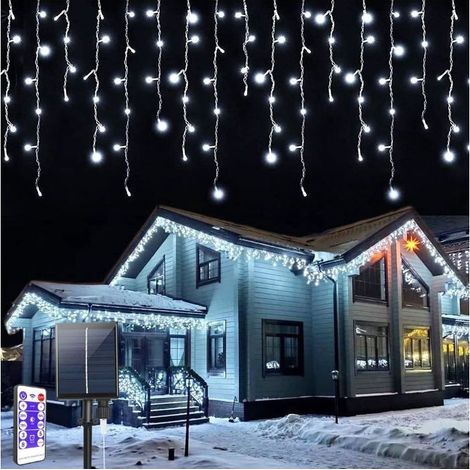 Rideau Lumineux Solaire Noel Extérieur, 10m 300 LEDs Guirlande Lumineuse Rideaux avec télécommande 8 Modes Étanche Décoration,Froid (1/5)