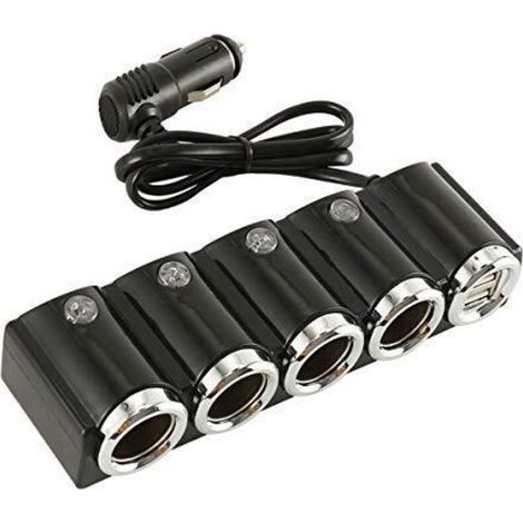 Car Charger, 4-Way Cigarette Lighter Splitter, 12V-24V Dual USB Socket Adapter for Smartphones, Tablets and More