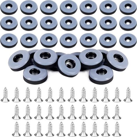 Deslizadores atornillables - Deslizadores redondos para alfombras, paquete de 32 para muebles, negros, 22 mm - Deslizadores para alfombras con almohadillas de fieltro y clavos - Patas para sillas
