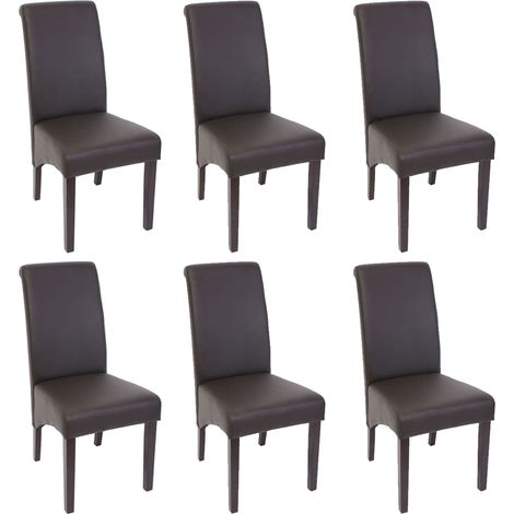 Set 6x sedie M37 soggiorno sala pranzo elegante lounge ecopelle liscia 50x46x99cm marrone piedi scuri (1/5)