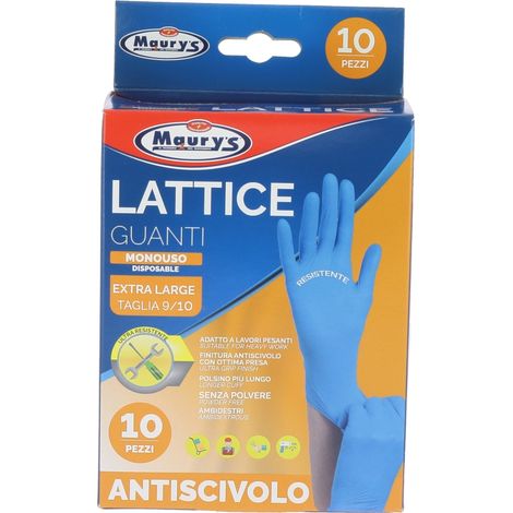 MAURY'S GUANTI IN LATTICE DA LAVORO ANTISCIVOLO CONFEZIONE DA 10PZ TG XL (1/5)